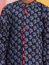 Boy's Blue Floral Printed Front Open Kurta With Pyjama Set